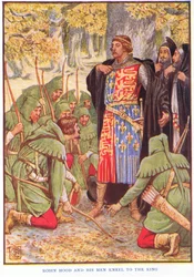 Robin and his men kneel to the king, c.1920